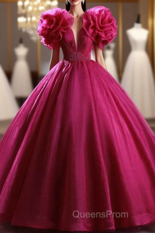 Fuchsia Tulle Beading Quinceanera Dress