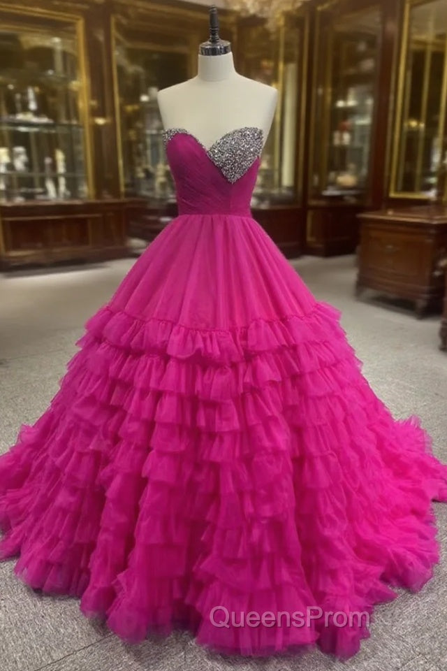 Fuchsia Tulle Sweetheart Beading Evening Prom Dress Main image