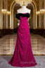 Fuchsia Velvet Strapless Pleats Evening Prom Dress