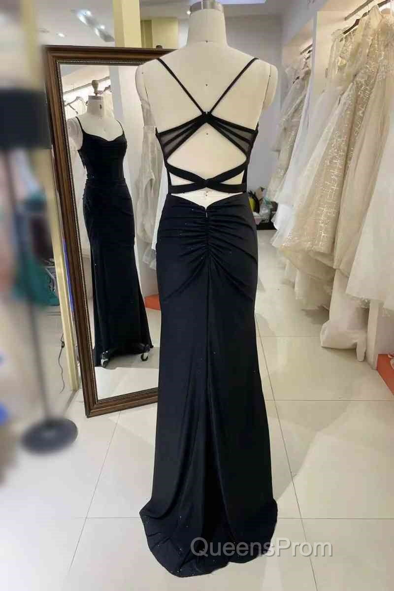 Black Pleated Long Evening Prom Dress with Spaghetti Straps Secondary image