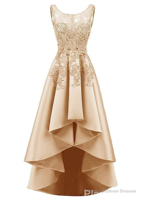 In Stock Pretty Tulle Amp Satin Scoop Neckline Hi Lo A Line Prom Dresses With Hot Fix Rhinestones Amp Lace Appliques Secondary image