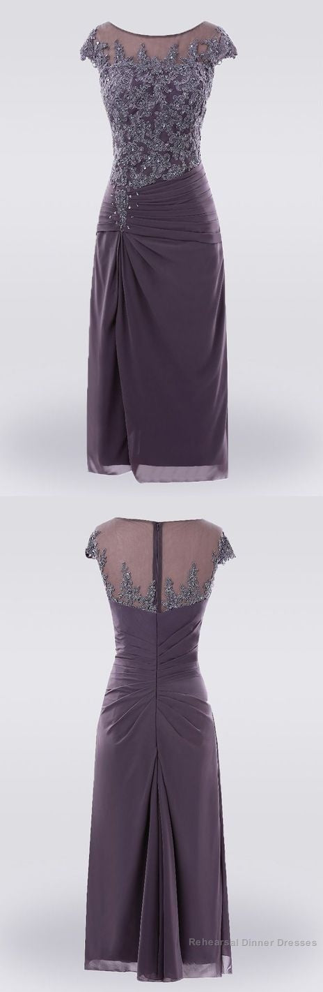 Purple Knee Length Lace Mother Of The Bride Dress With Sleeves Custom Size Main image