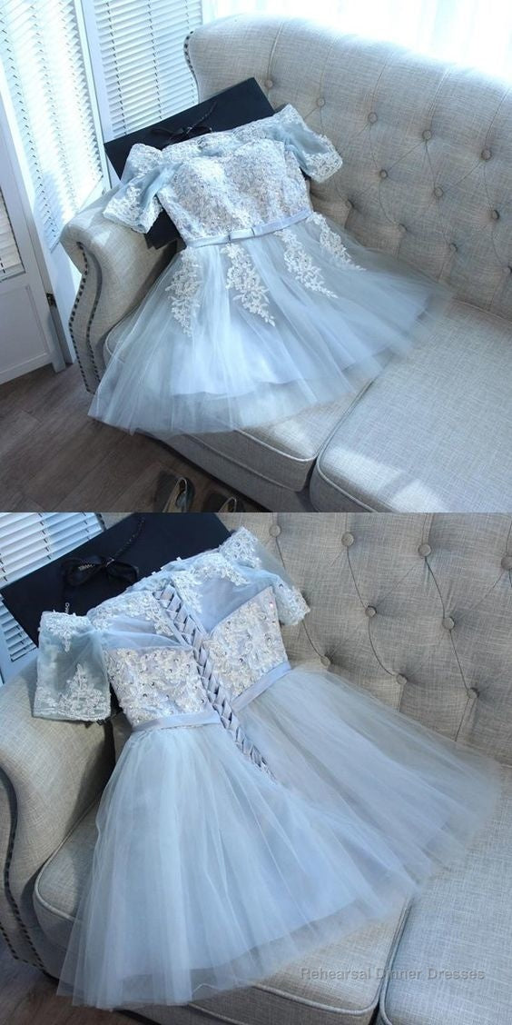 A Line Off Shoulder Tulle Homecoming Dresses With Appliques Main image