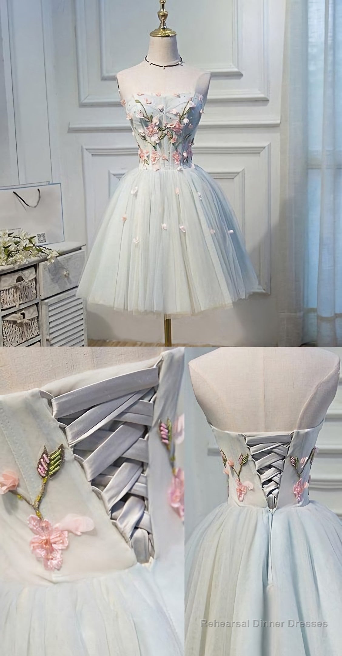 Strapless Flower Appliqued Hoco Light Blue Homecoming Dresses Main image