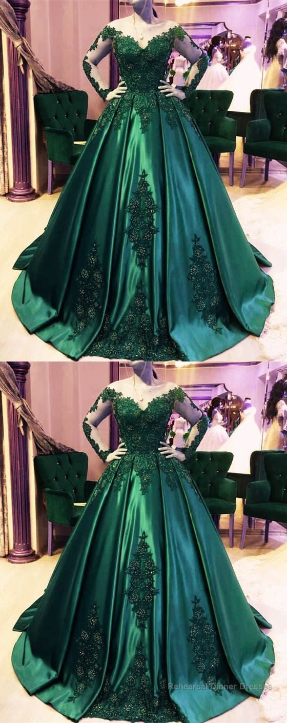 Dark Green Ball Gown Emerald Green Prom Dress, Ball Gown Wedding Dress