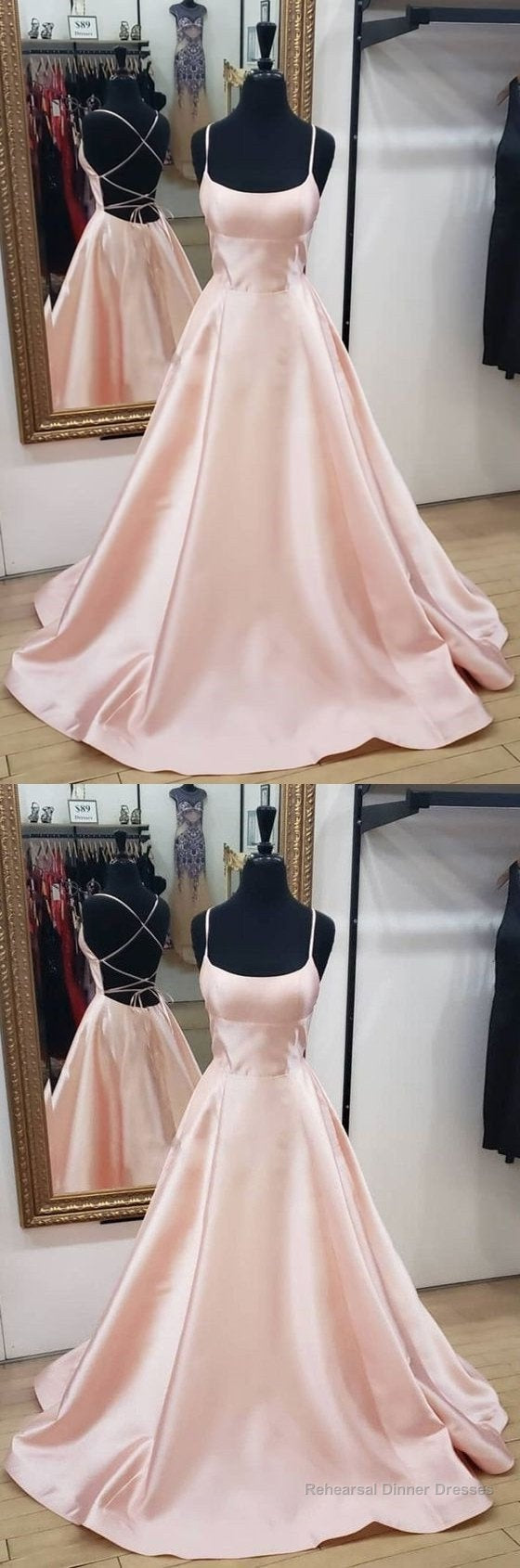 Simple Pink Satin Long Prom Dress, Pink Evening Dress Main image