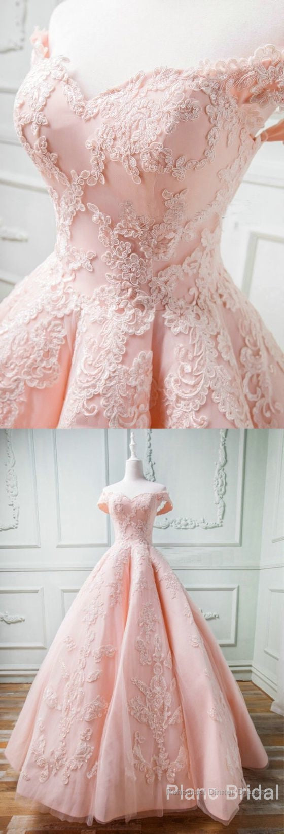 Sweetheart Off The Shoulder Tulle And Satin Ball Gowns Prom Dresses, Lace Appliques Secondary image
