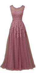 Prom Dresses, Scoop A Line Tulle Floor Length Evening Gowns