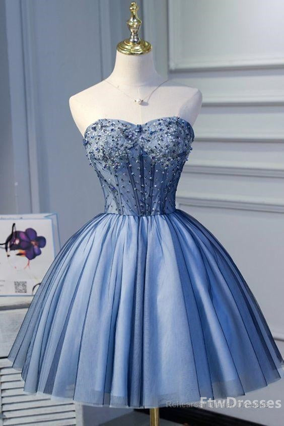 cute strapless beaded short party dress sweetheart mini bridesmaid dresses Main image