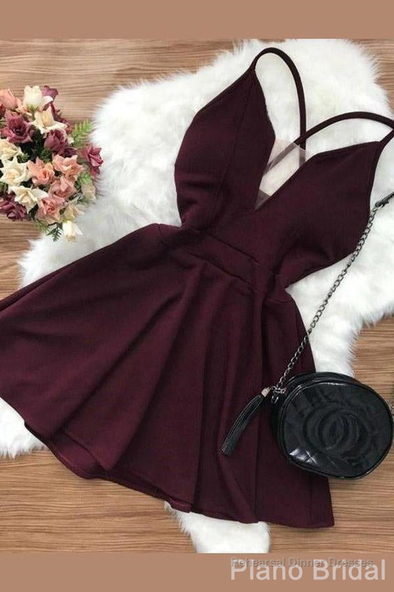 A Line Homecoming Dresses, Sexy A Line Deep V Neck Open Back Short Homecoming Cocktail Party Dresses Secondary image