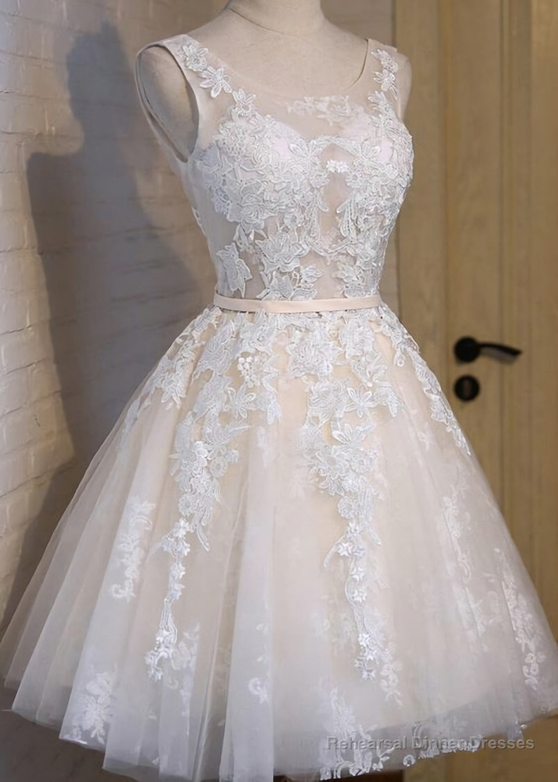 Scoop Neckline Short Ivory Lace Cute Affordable Short Perfect Homecoming Dresses Main image