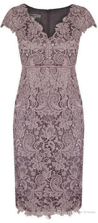 Sheath V Neck Cap Sleeves Lace Empire Mother Of The Bride Dress With Sash