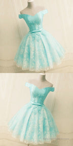 Green Off The Shoulder Appliques Short Homecoming Dress