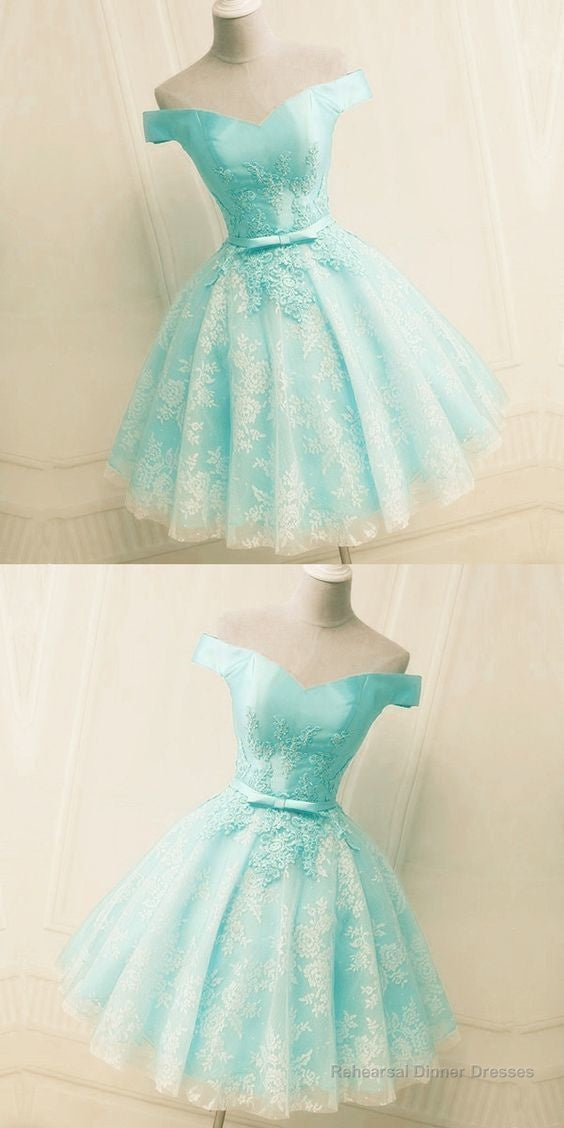 Green Off The Shoulder Appliques Short Homecoming Dress