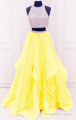 yellow prom dresses two piece prom dresses Tow pieces prom dresses sparkle prom dresses