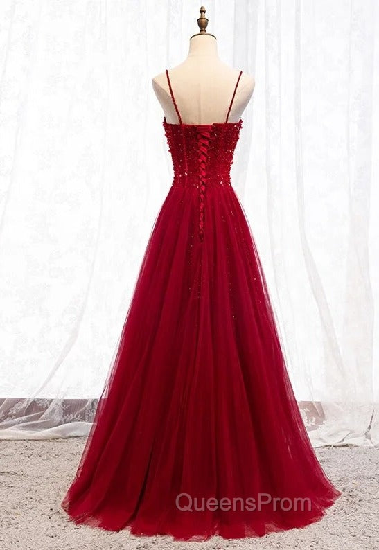 Gemgrace Burgundy Evening Prom Dress, Long Tulle Evening Dress With Straps Secondary image