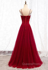 Gemgrace Burgundy Evening Prom Dress, Long Tulle Evening Dress With Straps