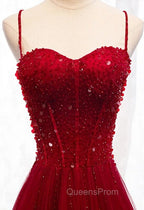 Gemgrace Burgundy Evening Prom Dress, Long Tulle Evening Dress With Straps