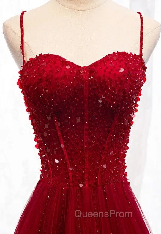 Gemgrace Burgundy Evening Prom Dress, Long Tulle Evening Dress With Straps
