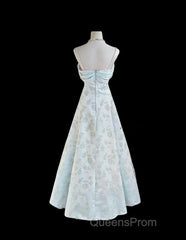 Gentle Blue A-Line Spaghetti Strap Satin Chiffon Long Evening Prom Dress Birthday Dress Graduation Evening Prom Dress