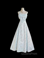 Gentle Blue A-Line Spaghetti Strap Satin Chiffon Long Evening Prom Dress Birthday Dress Graduation Evening Prom Dress