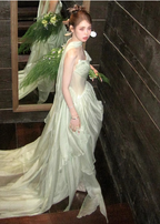 Gentle Light Green A-Line Strapless Layered Ruffled Tulle Train Classy Prom Dress