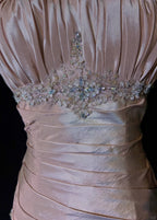 Sweet Spaghetti Straps Mermaid Classy Evening Dress Pink Satin Layered Pleated Classy Prom Dress With Beading