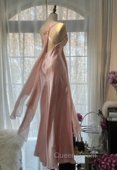 Gentle Pink Sheath Chiffon Ribbon V-Neck Simple Evening Prom Dress