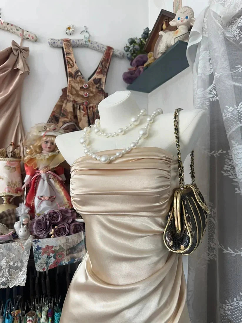 Girlhomeshops-Champagne Short Ruffle Satin Homecoming Dress Birthday Dress
