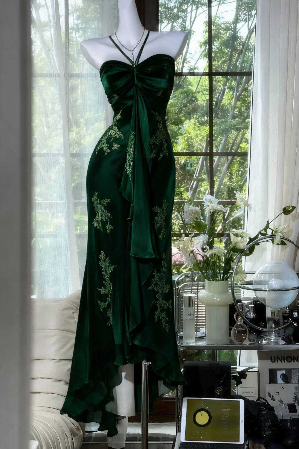 Green Beaded Exquisite Gorgeous Long Chiffon Classy Prom Dress Classy Evening Dress Party Dress