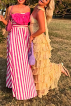 Yellow Floral Long Chiffon Party Dress Wedding Guest Dress