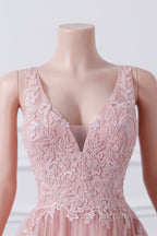 Girls Sequins V neck Dusty Rose Evening Prom Dress A-line Tulle Ball Gown Quinceanera Dress Sweet 16 Party Dress