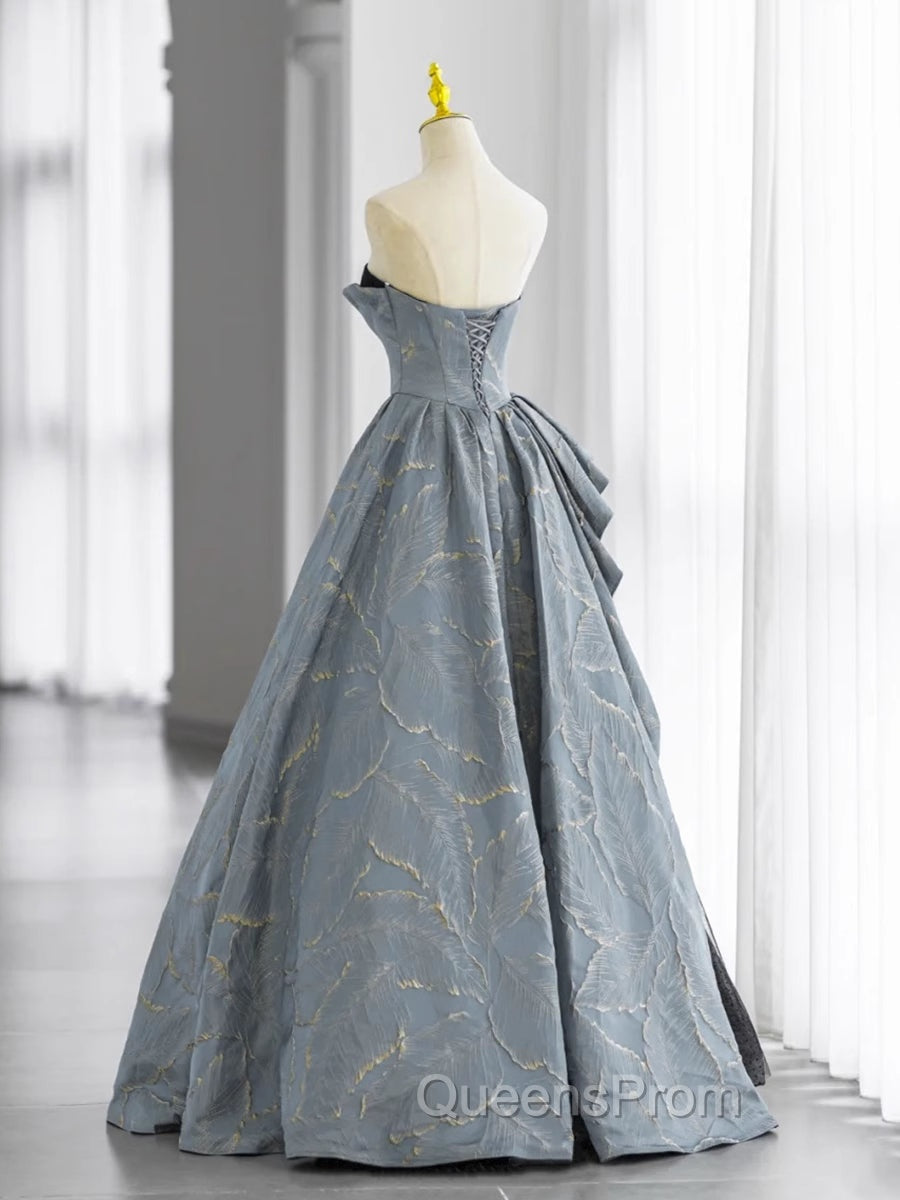 Glam A-line Blue-Grey Sweetheart Long Party Dress, Floor Length Tulle Evening Prom Dress Evening Dress