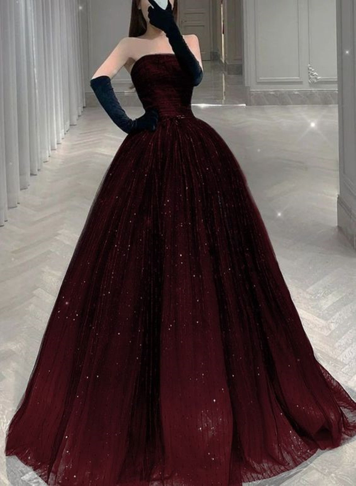 Glam Black And Red Classy Evening Dress Party Dress, Shiny Tulle Ball Gown Classy Prom Drses Main image