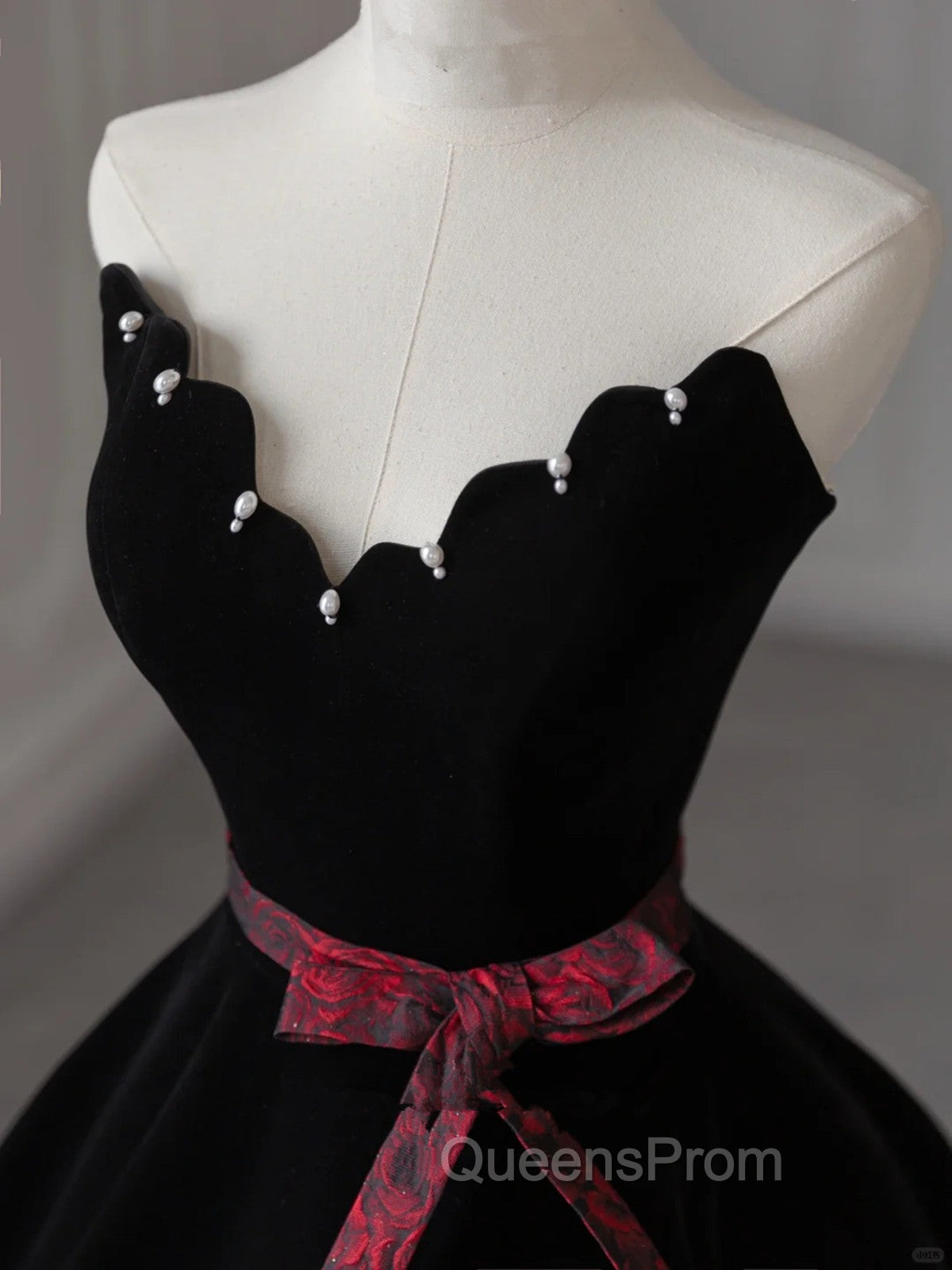 Glam Black V-Neckline Velvet Lace-Up Party Dress, Black Velvet Floor Length Evening Prom Dress Secondary image