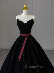 Glam Black V-Neckline Velvet Lace-Up Party Dress, Black Velvet Floor Length Evening Prom Dress