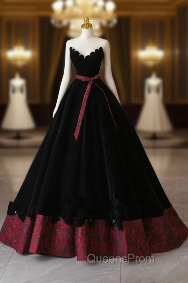 Glam Black V-Neckline Velvet Lace-Up Party Dress, Black Velvet Floor Length Evening Prom Dress Main image