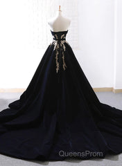 Glam Black Velvet Long Formal Gown With Gold Lace, Black Velvet Evening Prom Dress Evening Dress