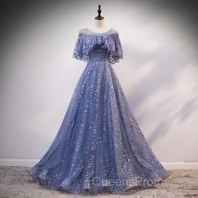 Glam Blue Off Shoulder Lace-up Long Evening Dresss Party Dress, Blue Wedding Party Dress Evening Prom Dress
