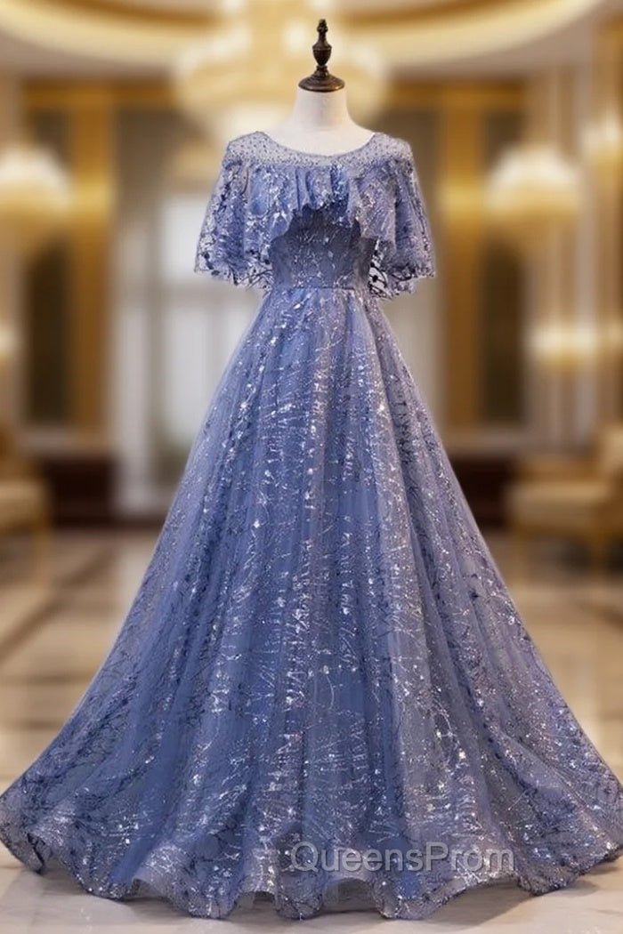 Glam Blue Off Shoulder Lace-up Long Evening Dresss Party Dress, Blue Wedding Party Dress Evening Prom Dress Main image