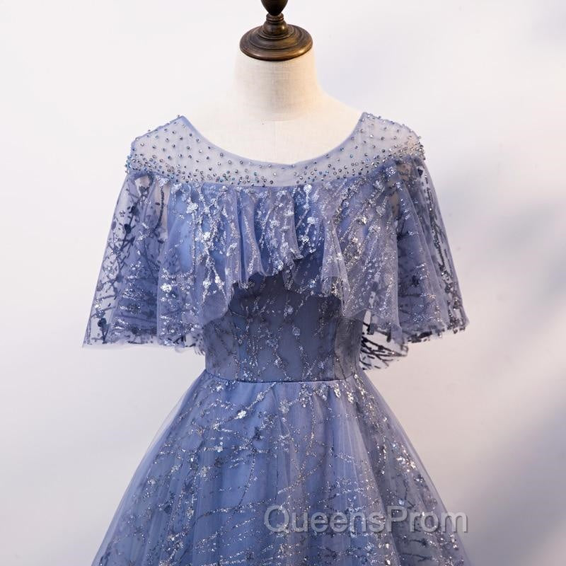 Glam Blue Off Shoulder Lace-up Long Evening Dresss Party Dress, Blue Wedding Party Dress Evening Prom Dress