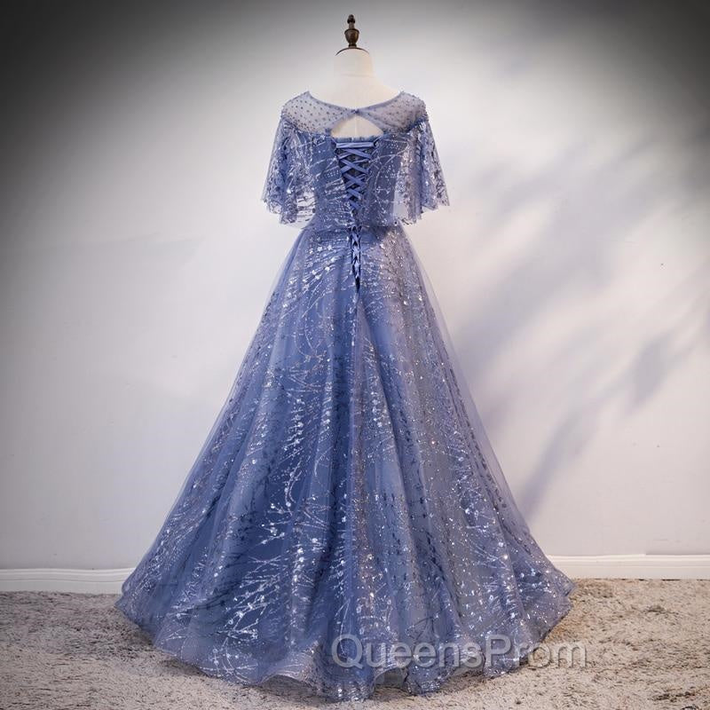 Glam Blue Off Shoulder Lace-up Long Evening Dresss Party Dress, Blue Wedding Party Dress Evening Prom Dress