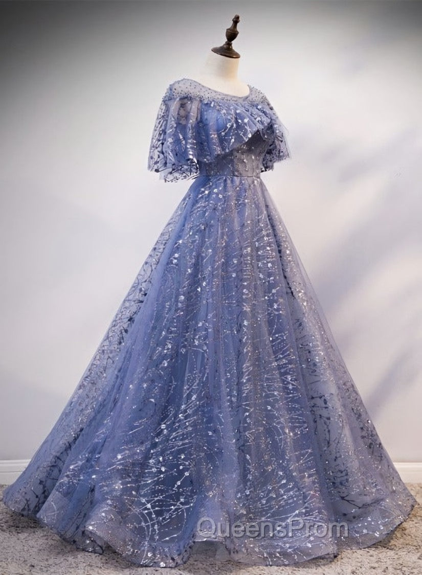 Glam Blue Off Shoulder Lace-up Long Evening Dresss Party Dress, Blue Wedding Party Dress Evening Prom Dress