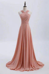 Glam Blush Pink Evening Prom & Wedding Dress-Sweet 16 Chiffon Evening Gown For Graduation & Quinceanera