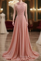 Glam Blush Pink Evening Prom & Wedding Dress-Sweet 16 Chiffon Evening Gown For Graduation & Quinceanera