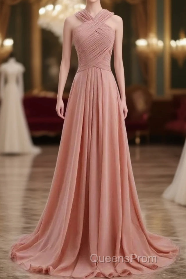Glam Blush Pink Evening Prom & Wedding Dress-Sweet 16 Chiffon Evening Gown For Graduation & Quinceanera