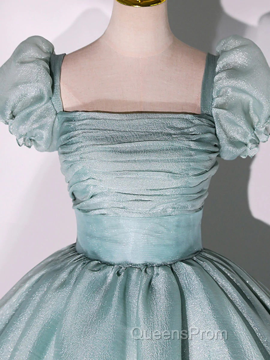 Glam Light Green Ball Gown Short Sleeves Formal Dress, Light Green Sweet 16 Dress