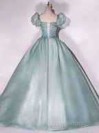 Glam Light Green Ball Gown Short Sleeves Formal Dress, Light Green Sweet 16 Dress