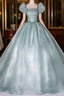 Glam Light Green Ball Gown Short Sleeves Formal Dress, Light Green Sweet 16 Dress