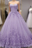 Glam Light Purple Sweet 16 Gown Tulle with Lace Applique, Lavender Tulle Evening Gowns